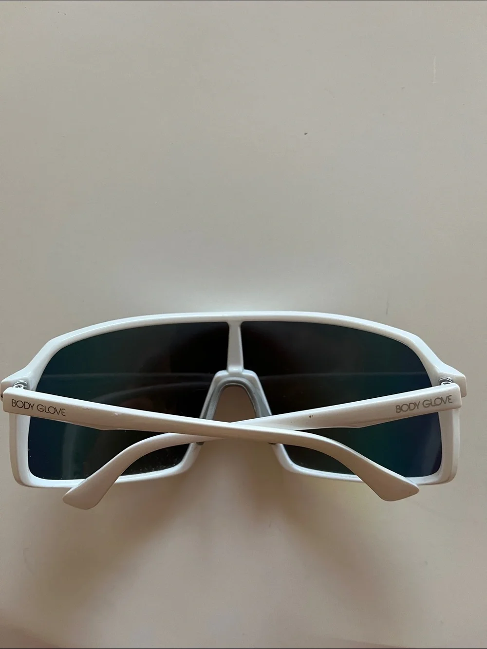 Body Glove White Frame Shield Sunglasses with Red-Orange Mirrored Lens